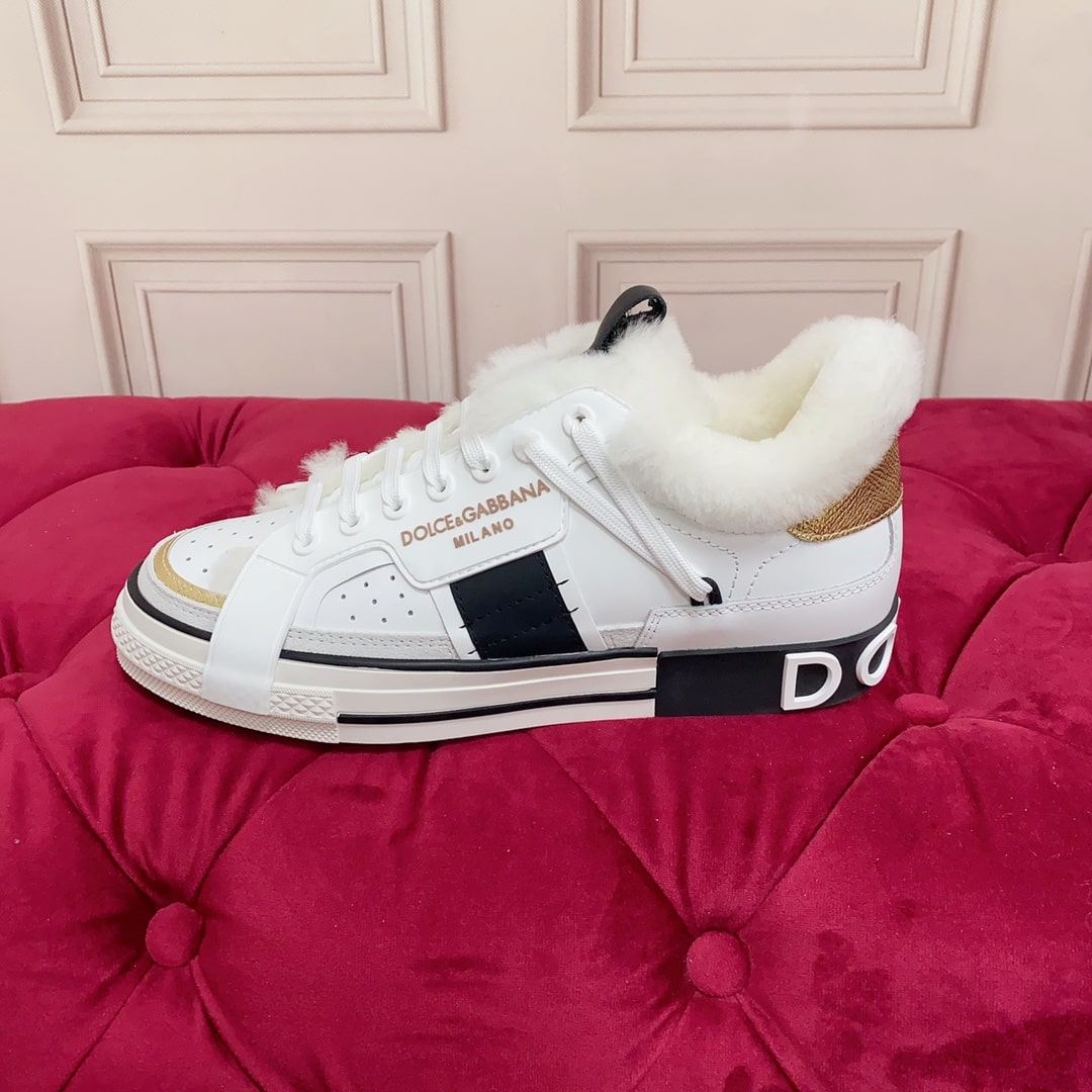 Women's Dolce & Gabbana White Winter Sneakers with Gold Heel - Image 8
