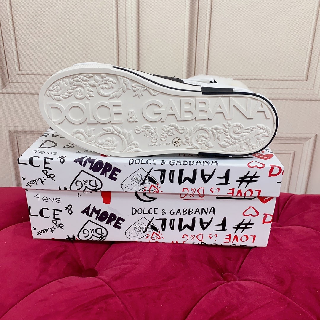 Women's Dolce & Gabbana White Winter Sneakers with Gold Heel - Image 6