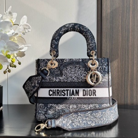 Dior Black Medium Toile de Jouy Lady D-Lite Bag