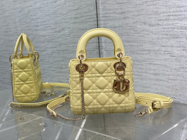 MINI LADY Pearlescent Cannage Lambskin DIOR BAG YELLOW