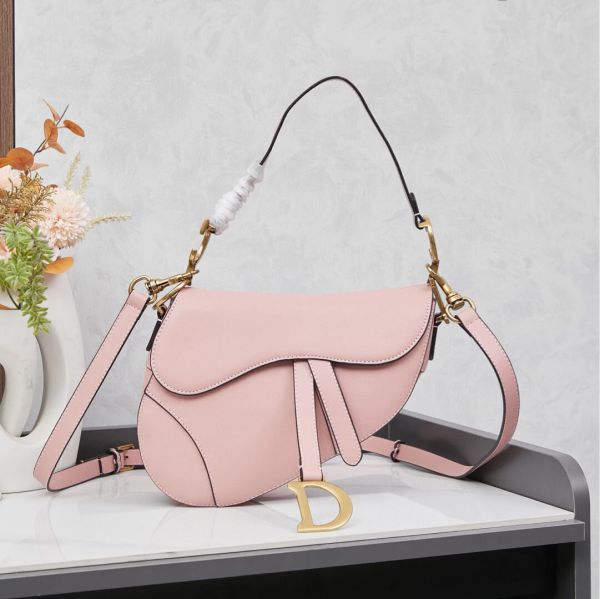 Dior Pink Grained Calfskin Leather Saddle Bag