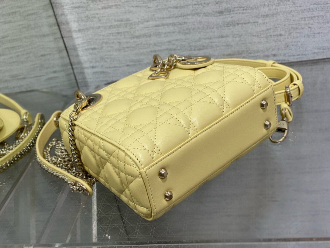 MINI LADY Pearlescent Cannage Lambskin DIOR BAG YELLOW - Image 3