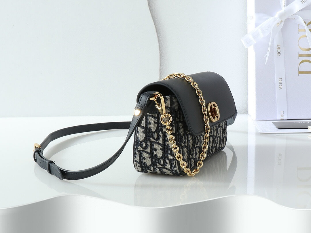 Miss Caro Pouch with Chain Blue Dior Oblique Jacquard and Smooth Calfskin - Image 5