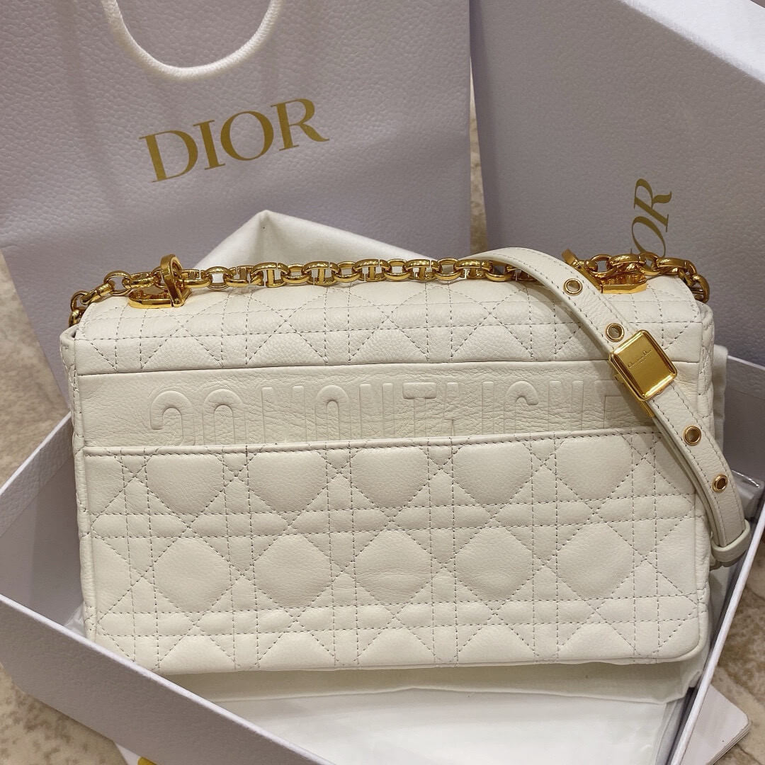 Dior White Quilted Leather Medium Caro Shoulder Bag - Image 3