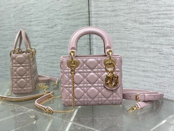 MINI LADY Pearlescent Cannage Lambskin DIOR BAG BLUSH PINK