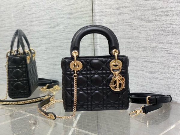 MINI LADY Pearlescent Cannage Lambskin DIOR BAG BLACK