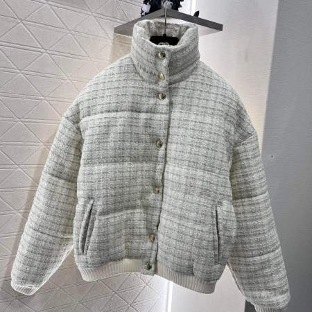 Chanel Glittered Cotton Tweed Bomber Jacket in Cream/White