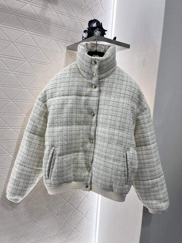 Chanel Glittered Cotton Tweed Bomber Jacket in Cream/White