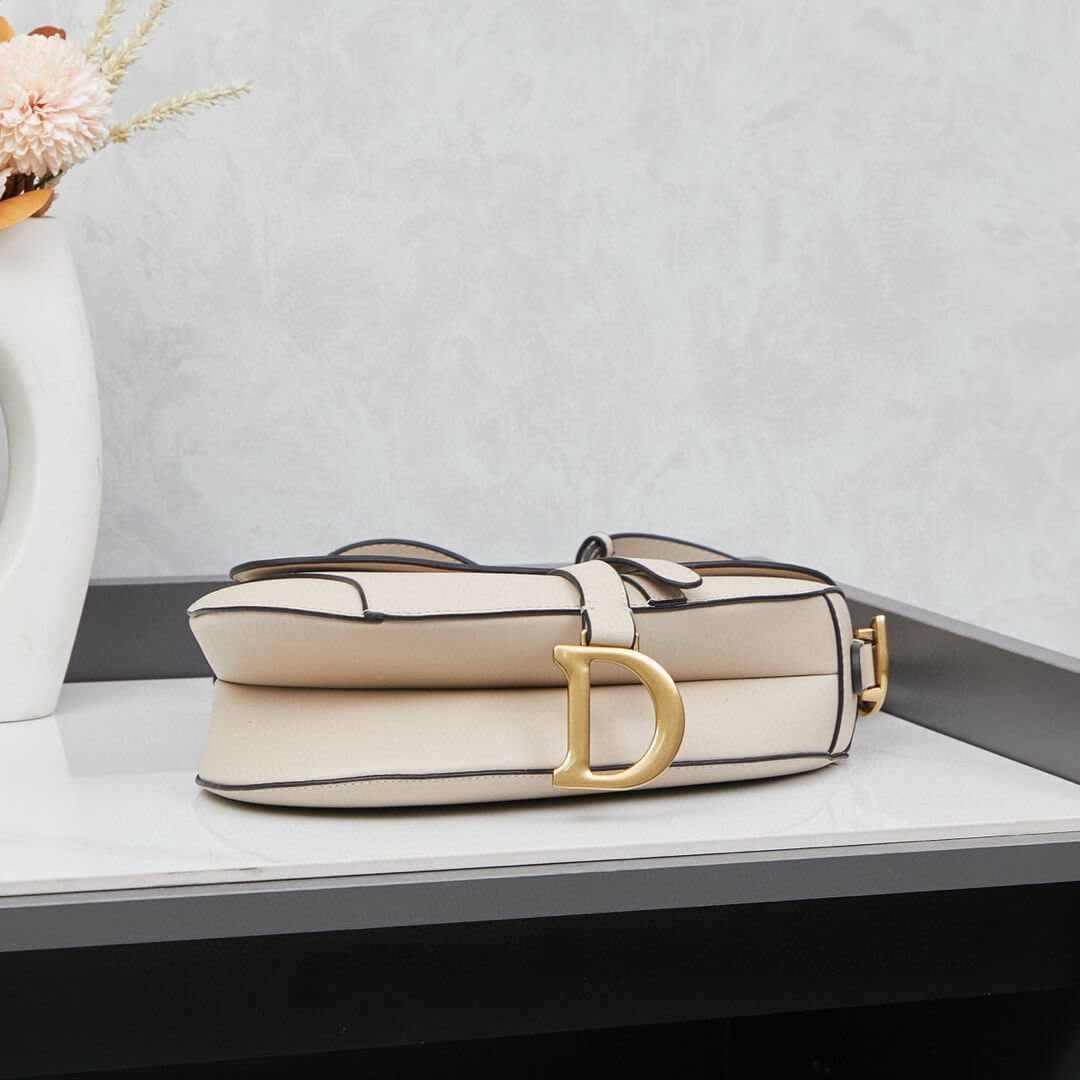 Dior Ivory Medium Grained Calfskin Leather Saddle Bag - Image 4