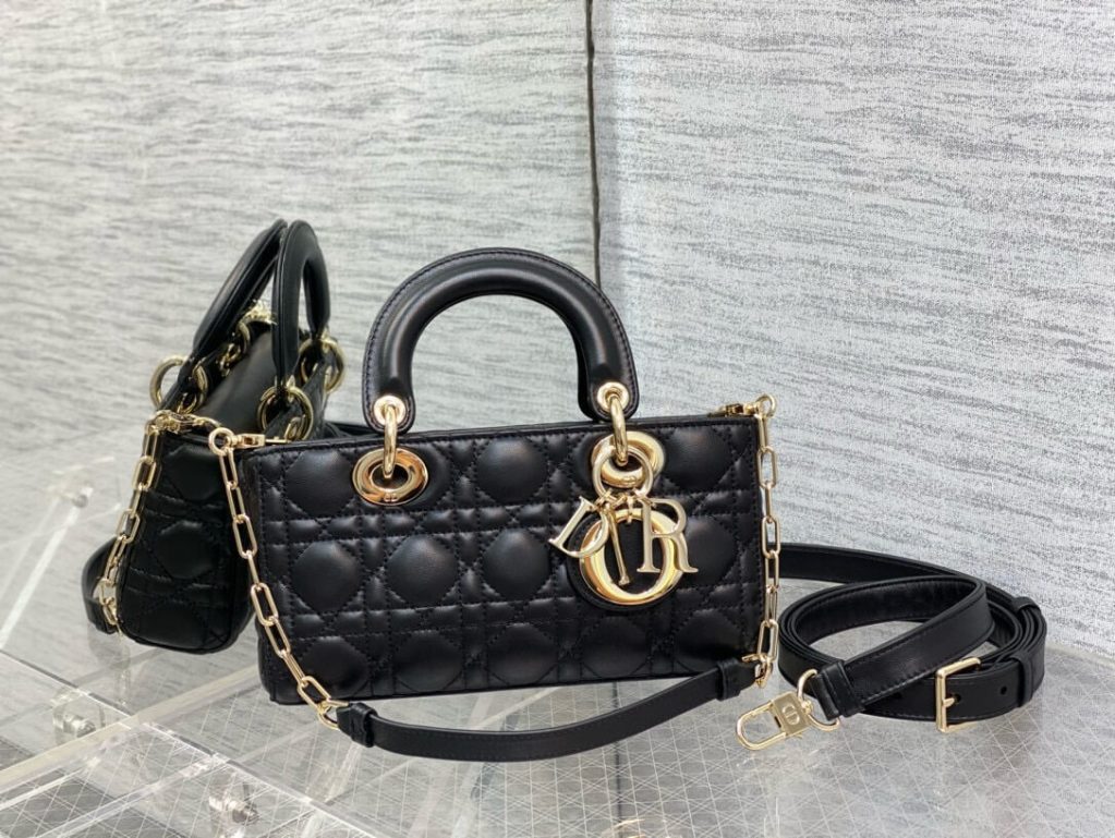 Small Lady D-Joy Bag Powder Black Cannage Lambskin