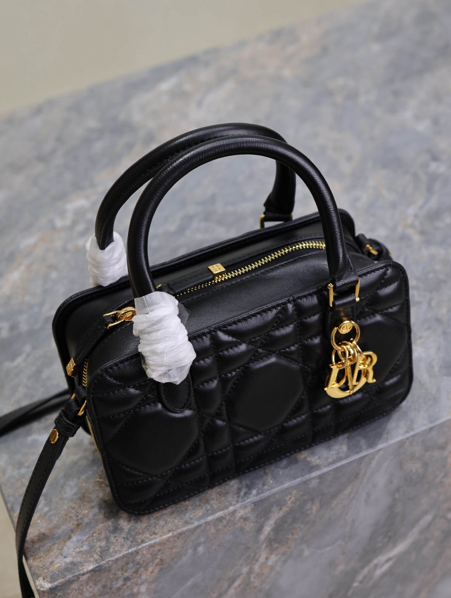 Small Black Lady D-Joy Bag Lattle Patent Cannage Calfskin - Image 4