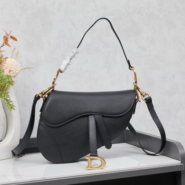 Dior Mini Black Grained Calfskin Leather Saddle Bag