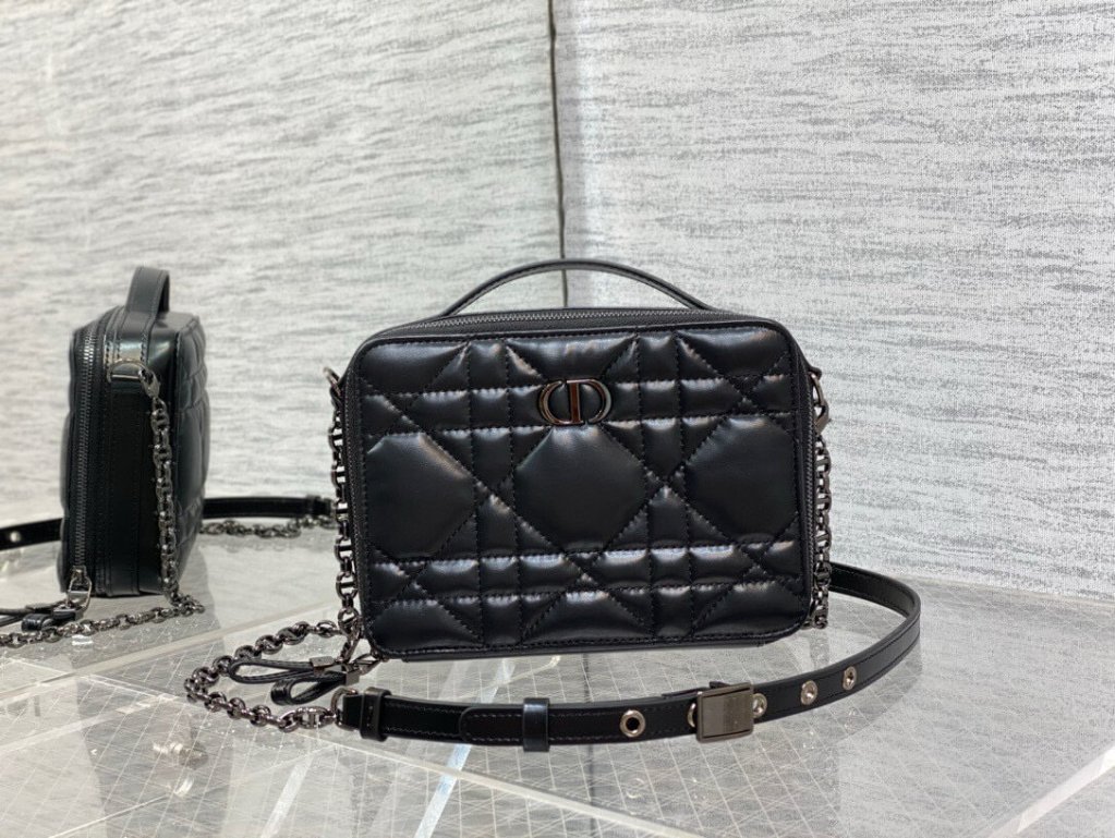 Christian Dior Caro Macrocannage Handbag Black