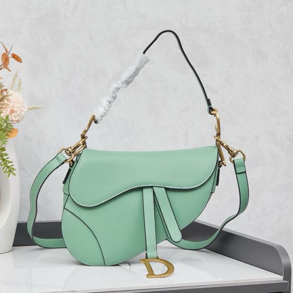 Dior Medium Green Grained Calfskin Leather Saddle Bag