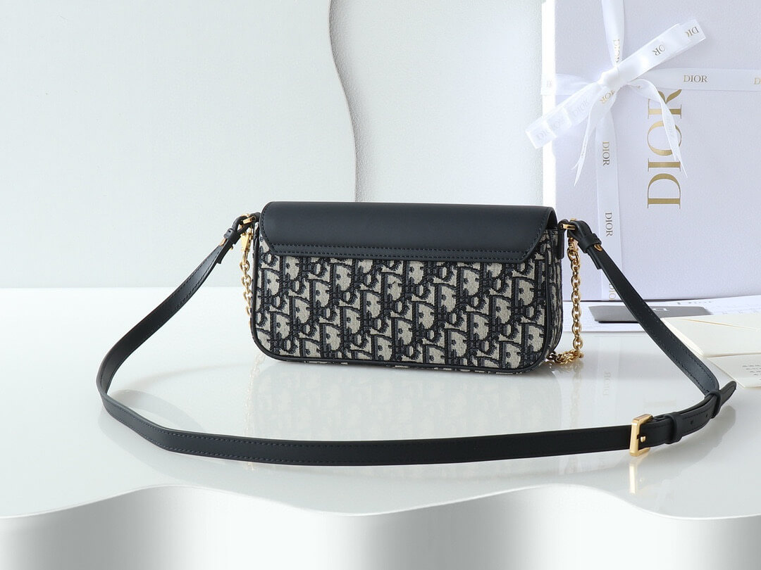 Miss Caro Pouch with Chain Blue Dior Oblique Jacquard and Smooth Calfskin - Image 6