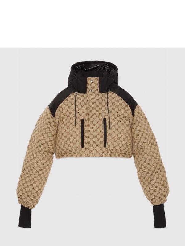 Gucci Women's GG Canvas Bomber Jacket in Camel and Ebony