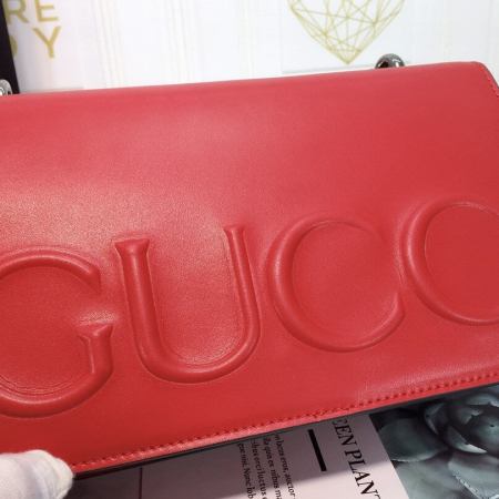Gucci Embossed Vibrant Red Chain Bag - Image 7