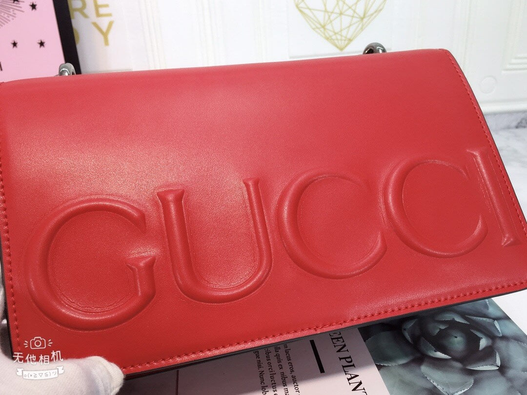 Gucci Embossed Vibrant Red Chain Bag - Image 7