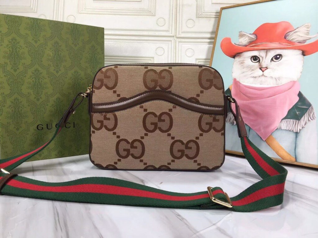 GUCCI Jumbo Gg Beige Ebony Canvas Messenger Bag
