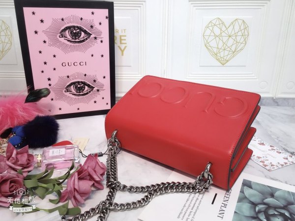 Gucci Embossed Vibrant Red Chain Bag
