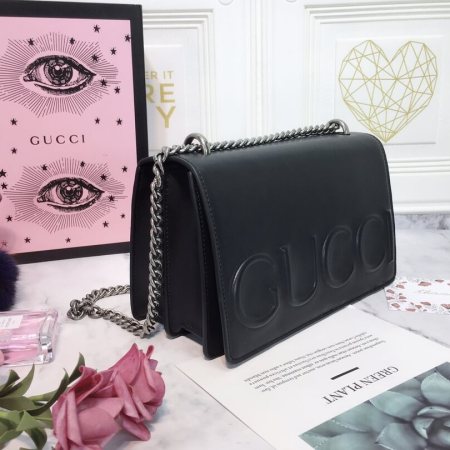 Gucci Embossed Black Chain Bag