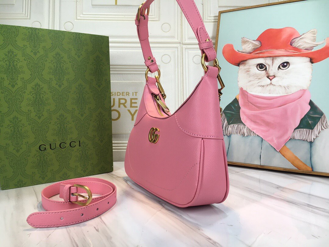 Gucci Aphrodite Grained-Leather Women's Pink Shoulder Bag - Image 3
