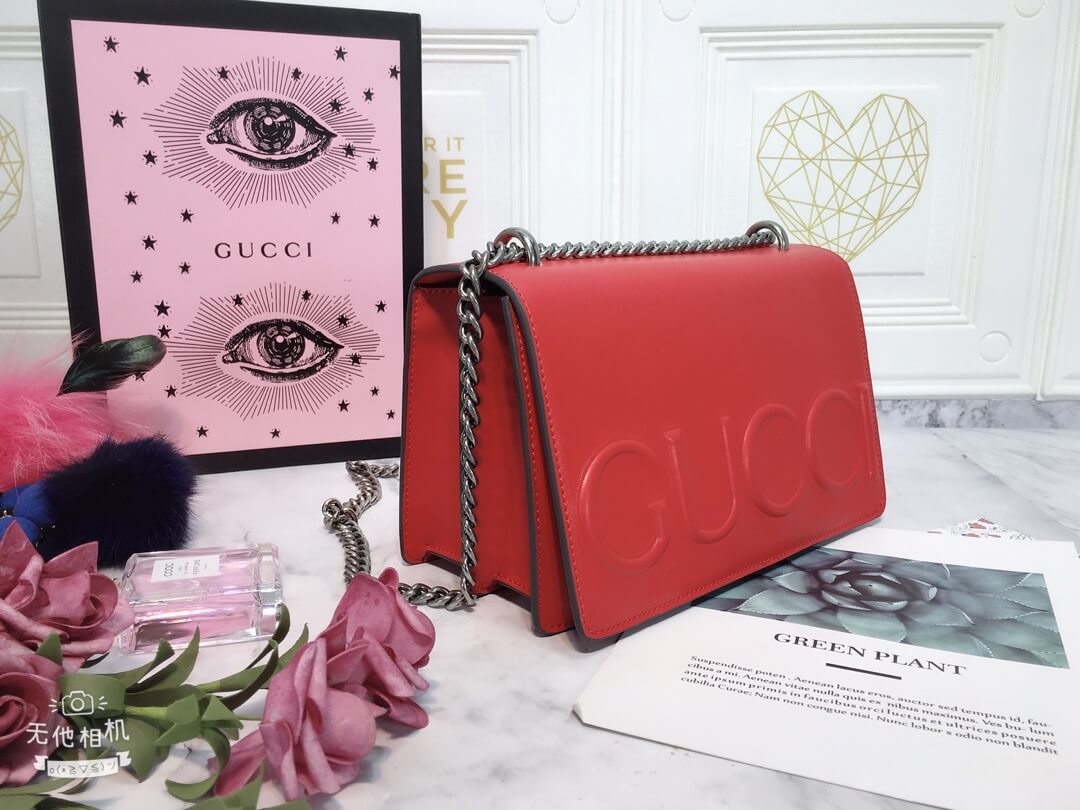 Gucci Embossed Vibrant Red Chain Bag - Image 8