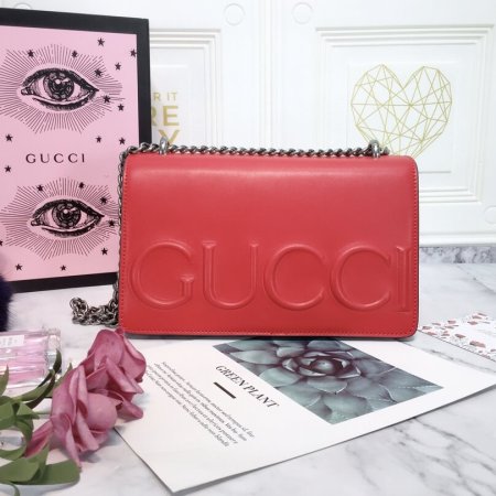 Gucci Embossed Vibrant Red Chain Bag