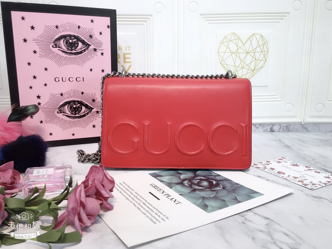 Gucci Embossed Vibrant Red Chain Bag