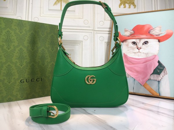 Gucci Aphrodite Grained-Leather Women's Green Shoulder Bag