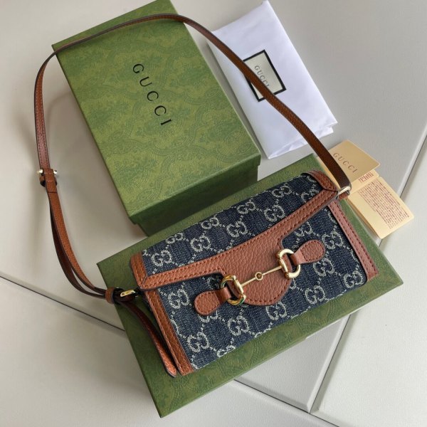 Gucci Horsebit 1955 Brown Navy Mini Shoulder Bag