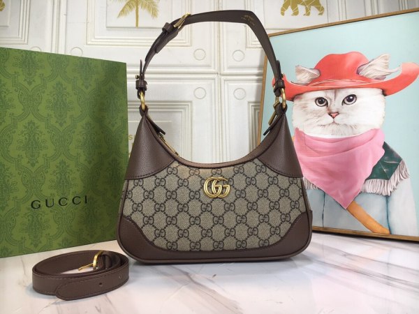 Gucci Aphrodite Grained-Leather Women's Beige Ebony Shoulder Bag