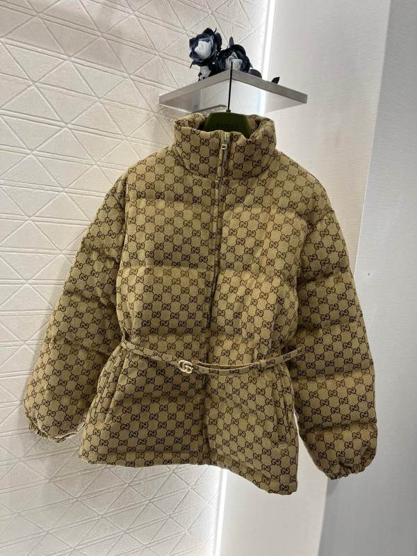 Gucci Women's GG Canvas Padded Bomber Jacket in Beige and Ebony