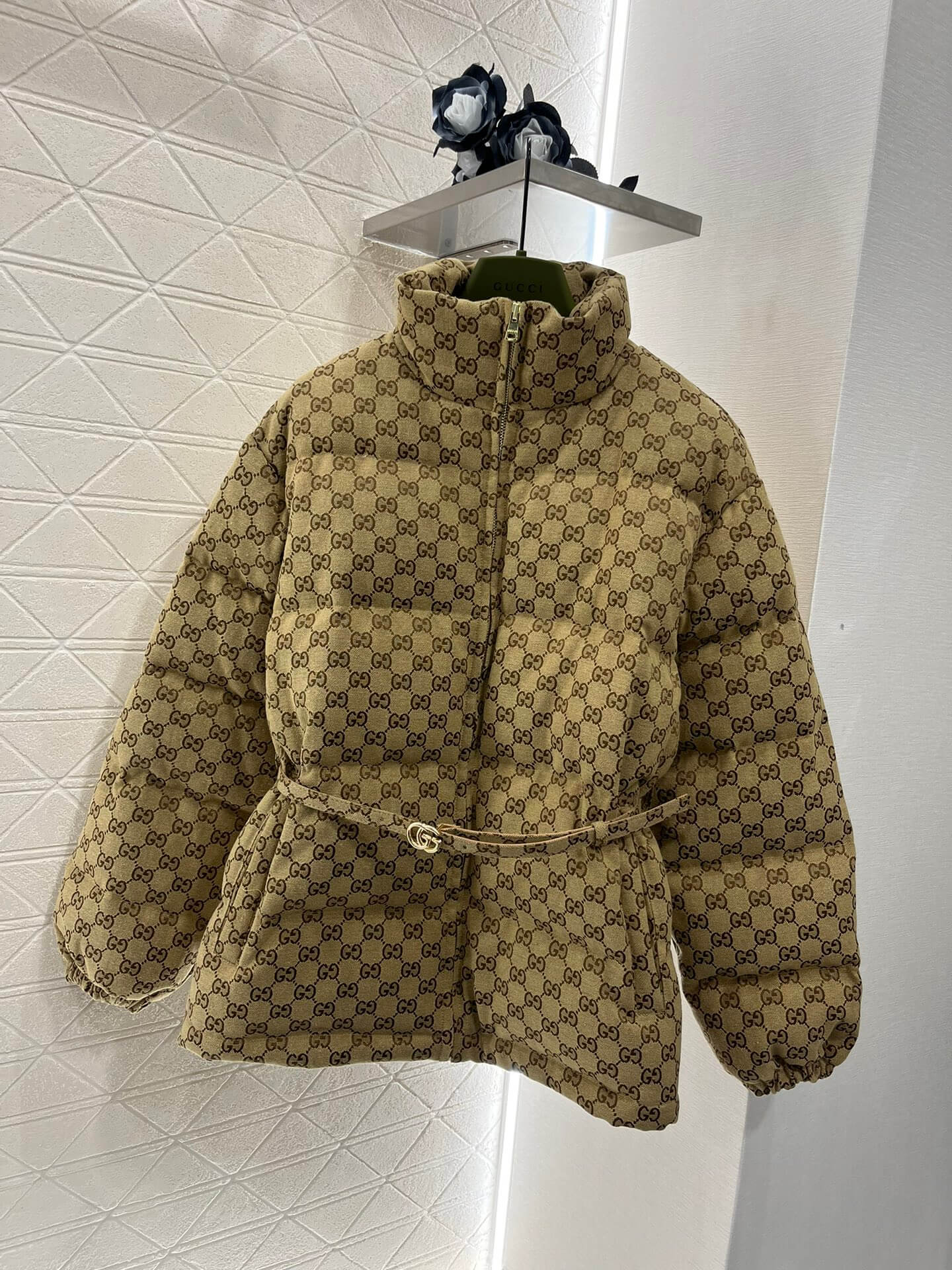 Gucci Women's GG Canvas Padded Bomber Jacket in Beige and Ebony