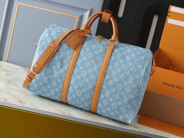 Louis Vuitton Sky Blue Monogram Denim Keepall Bandoulière 45 Bag