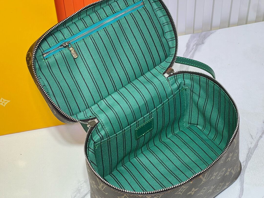 Louis Vuitton Monogram Macassar Canvas Nice BB Vanity Case with Green Details - Image 4