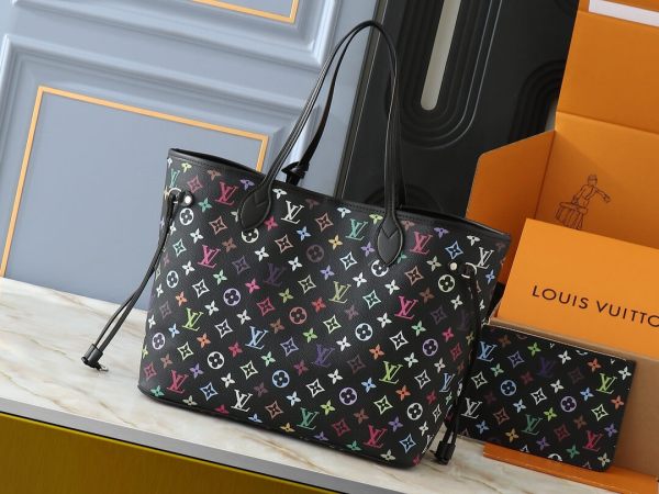 Louis Vuitton X Takashi Murakami Monogram Canvas Neverfull MM Black Tote Bag