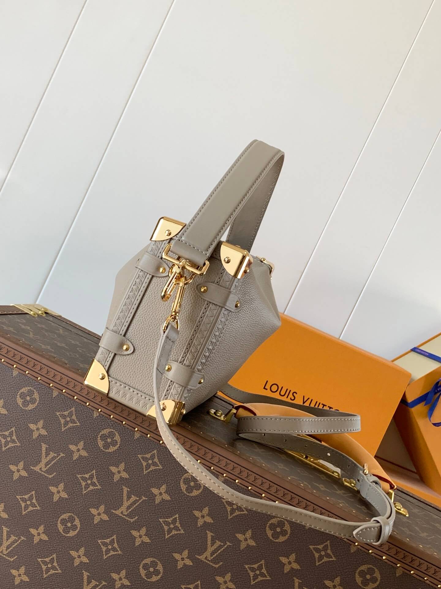 Louis Vuitton Leather MM Side Trunk Bag in Taupe - Image 2