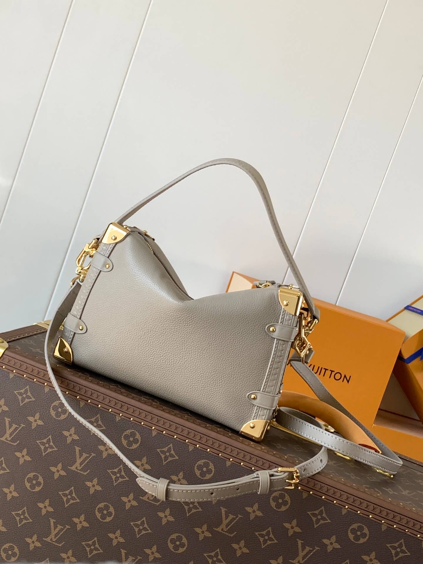Louis Vuitton Leather MM Side Trunk Bag in Taupe - Image 9