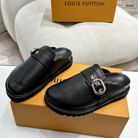Louis Vuitton LV Cosy Flat Comfort Clog in Black Smooth Leather