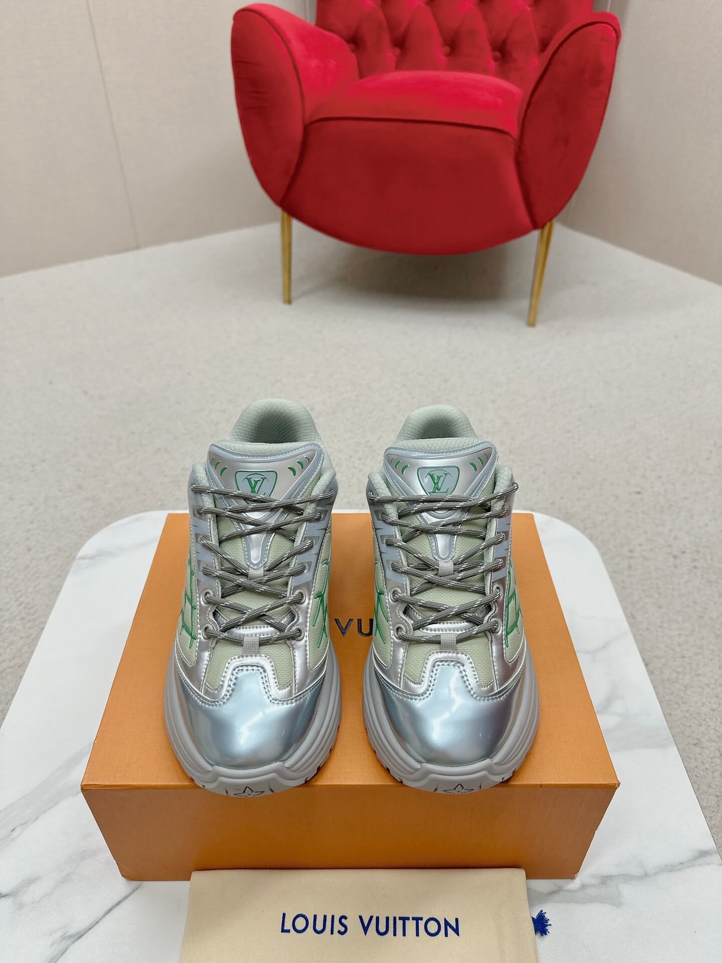 Louis Vuitton Discovery Lace Up Sneaker in Grey - Image 2