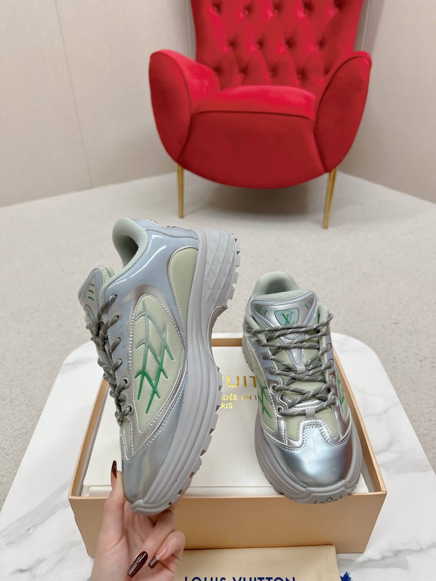 Louis Vuitton Discovery Lace Up Sneaker in Grey - Image 5