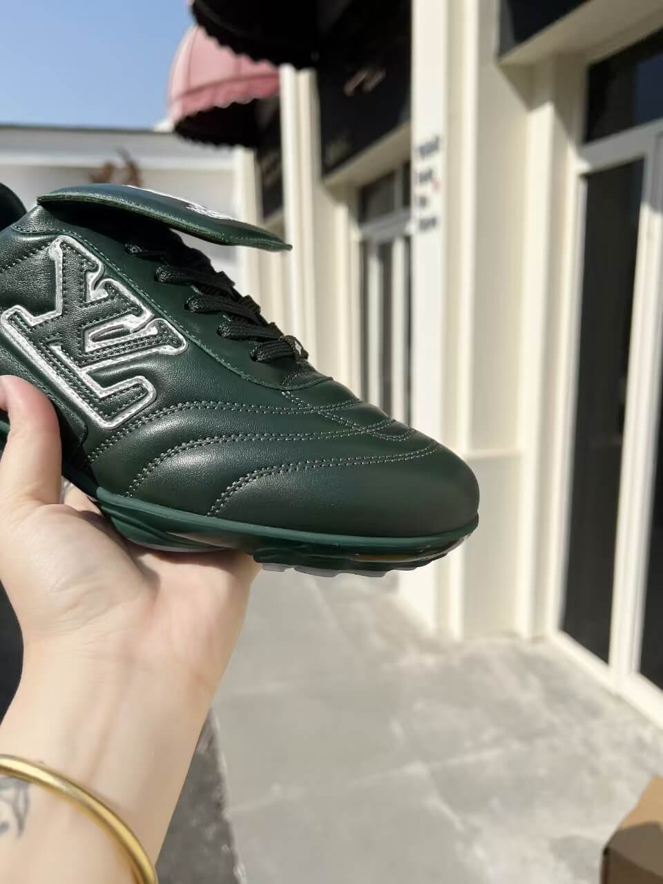 Louis Vuitton Footprint Soccer Sneaker in Green Leather - Image 2