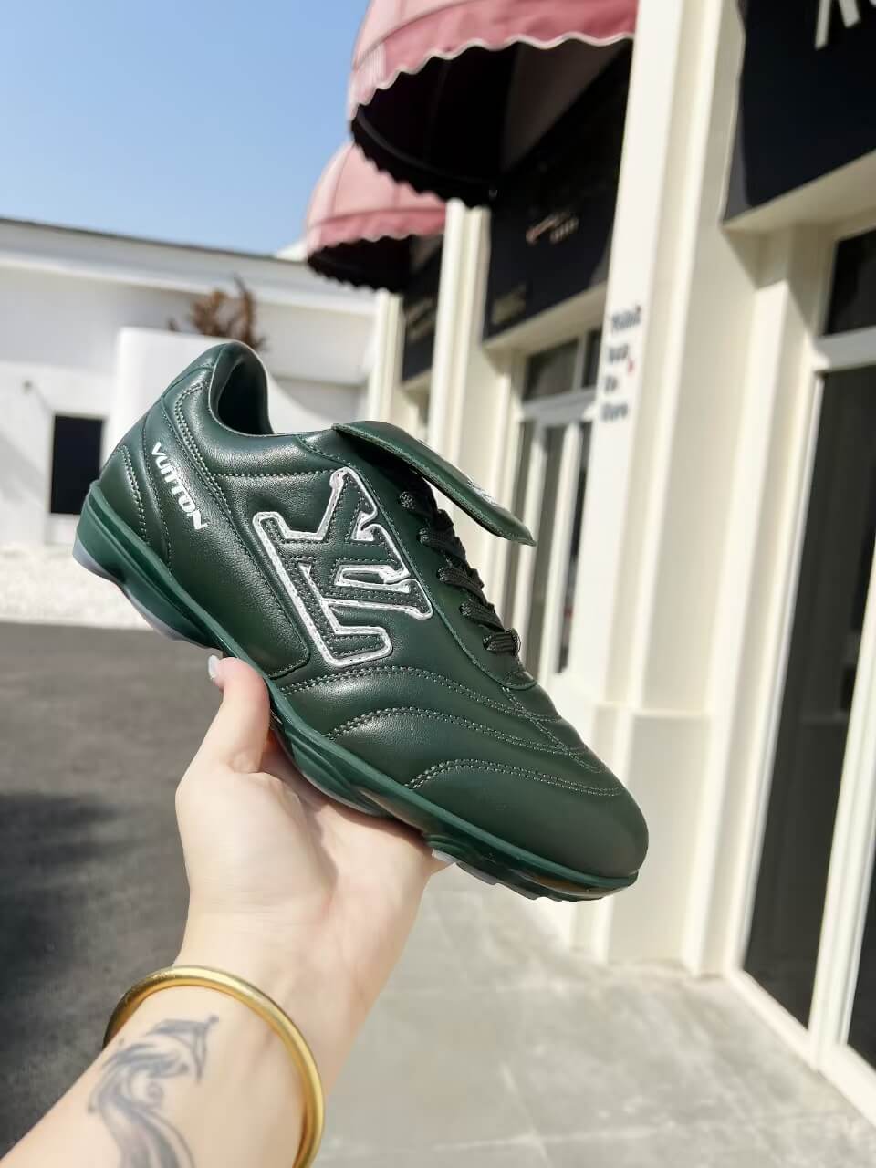 Louis Vuitton Footprint Soccer Sneaker in Green Leather - Image 5