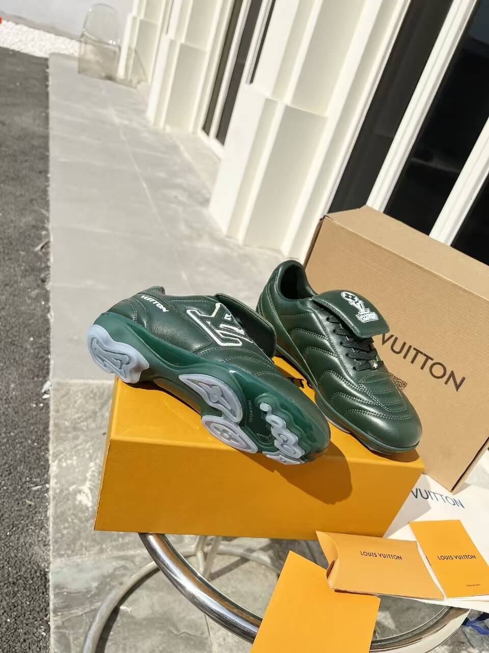 Louis Vuitton Footprint Soccer Sneaker in Green Leather - Image 8