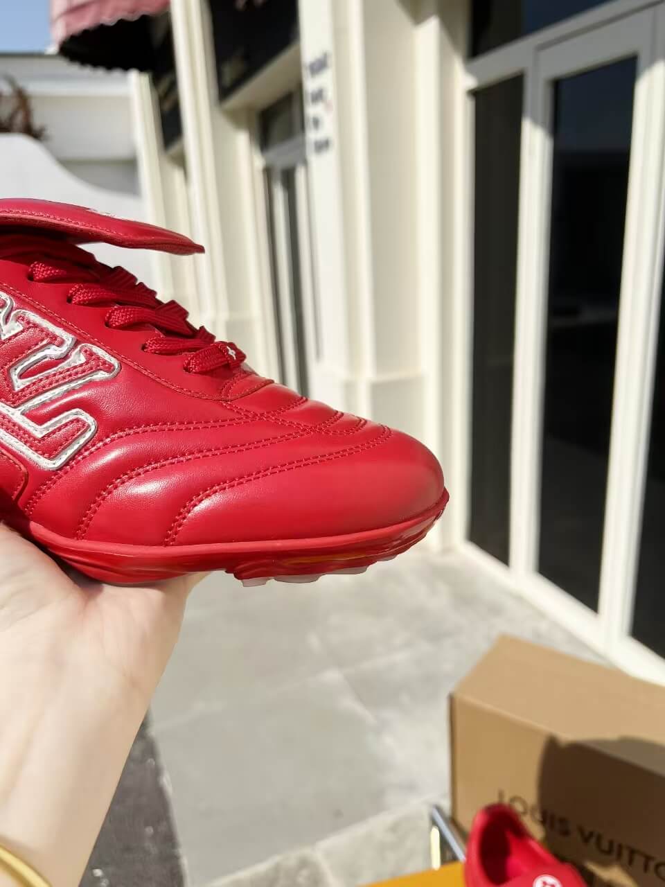 Louis Vuitton Footprint Soccer Sneaker in Red Leather - Image 7