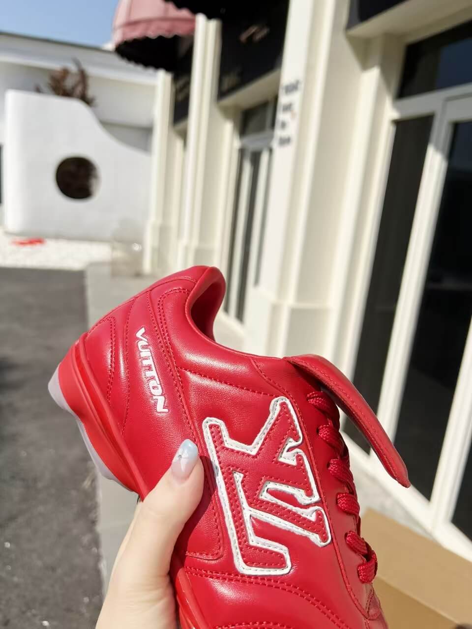 Louis Vuitton Footprint Soccer Sneaker in Red Leather - Image 4