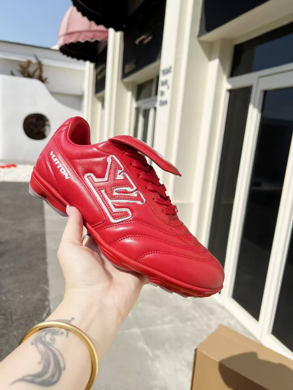 Louis Vuitton Footprint Soccer Sneaker in Red Leather - Image 8