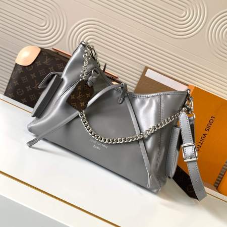 Louis Vuitton Grey Leather CarryAll Cargo Vibe MM Handbag