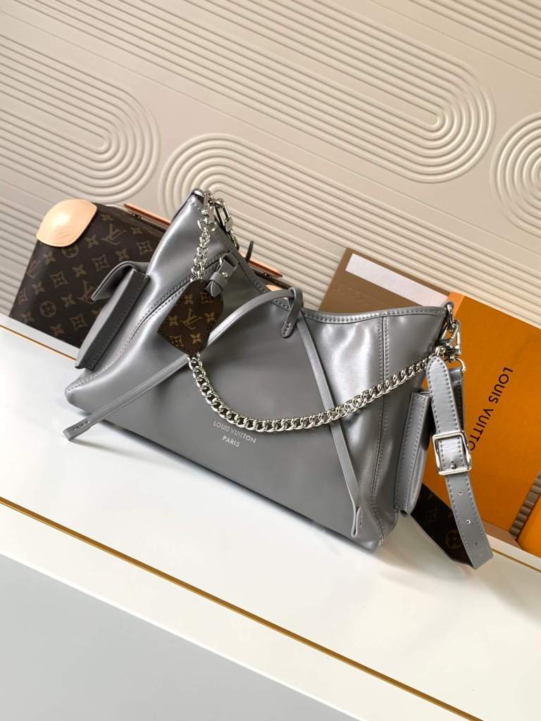Louis Vuitton Grey Leather CarryAll Cargo Vibe MM Handbag